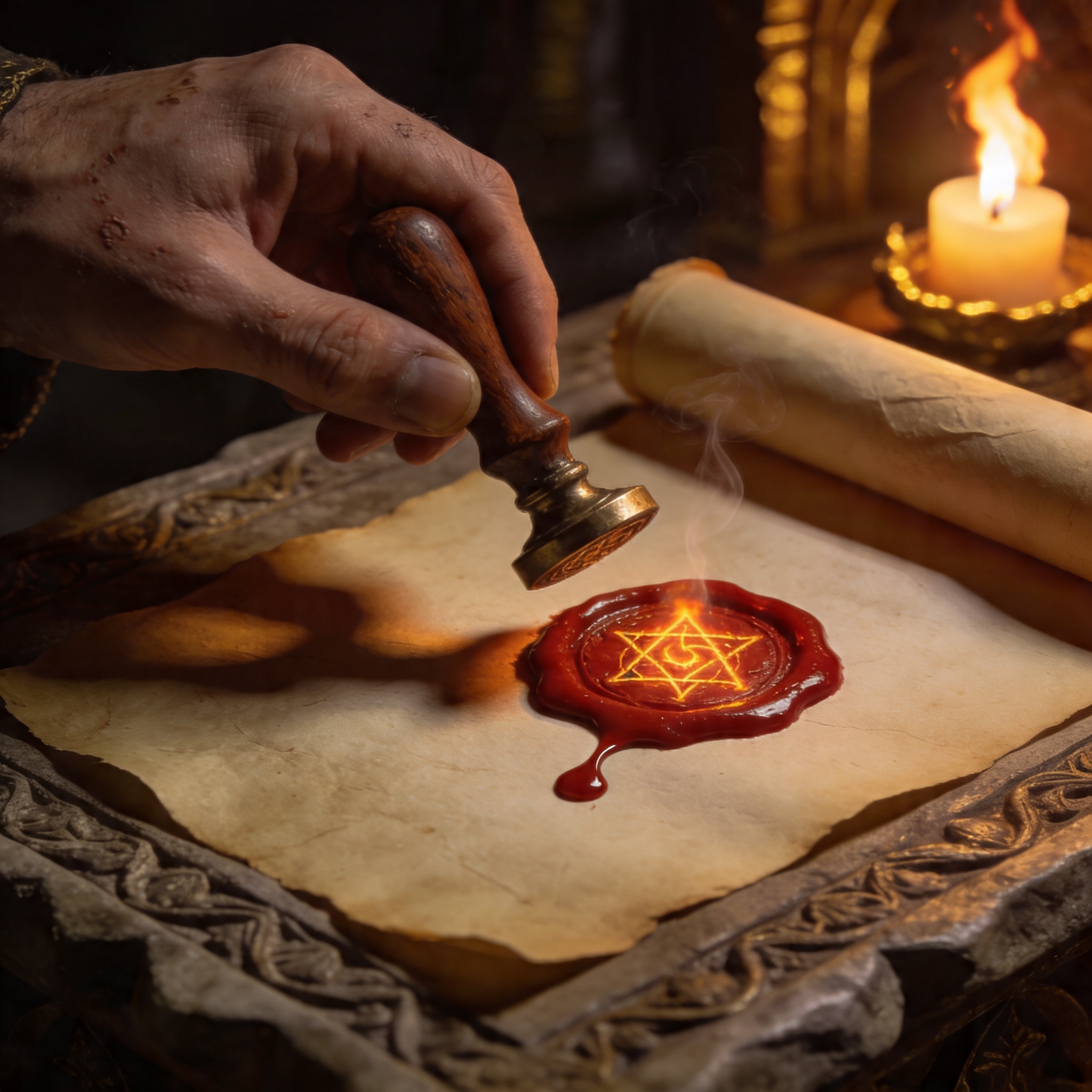 A glowing runic sigil on a wax seal
